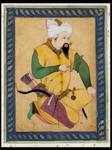 Un chef turcoman ou mongol tenant une flèche, du Grand Album Clive, 1591-92 (peinture sur coton)